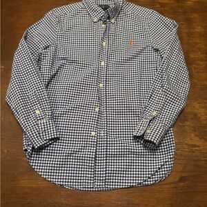 Ralph Lauren Boys L 14/16 Blue and White Casual‎ Button Down Shirt Orange Pony